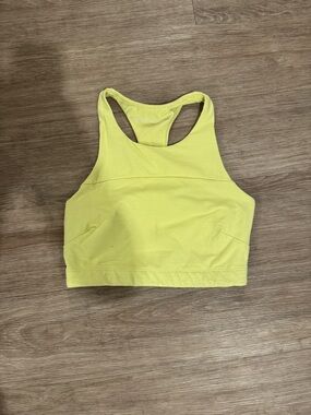 Outdoor Voices Neon Yellow High-Neck Racerback Sports Bra